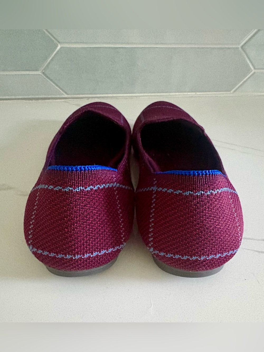 Rothy’s -The Loafer Burgundy Grid Plaid Knit Slip On Flats Shoes Size 7.5 - Picture 5 of 9